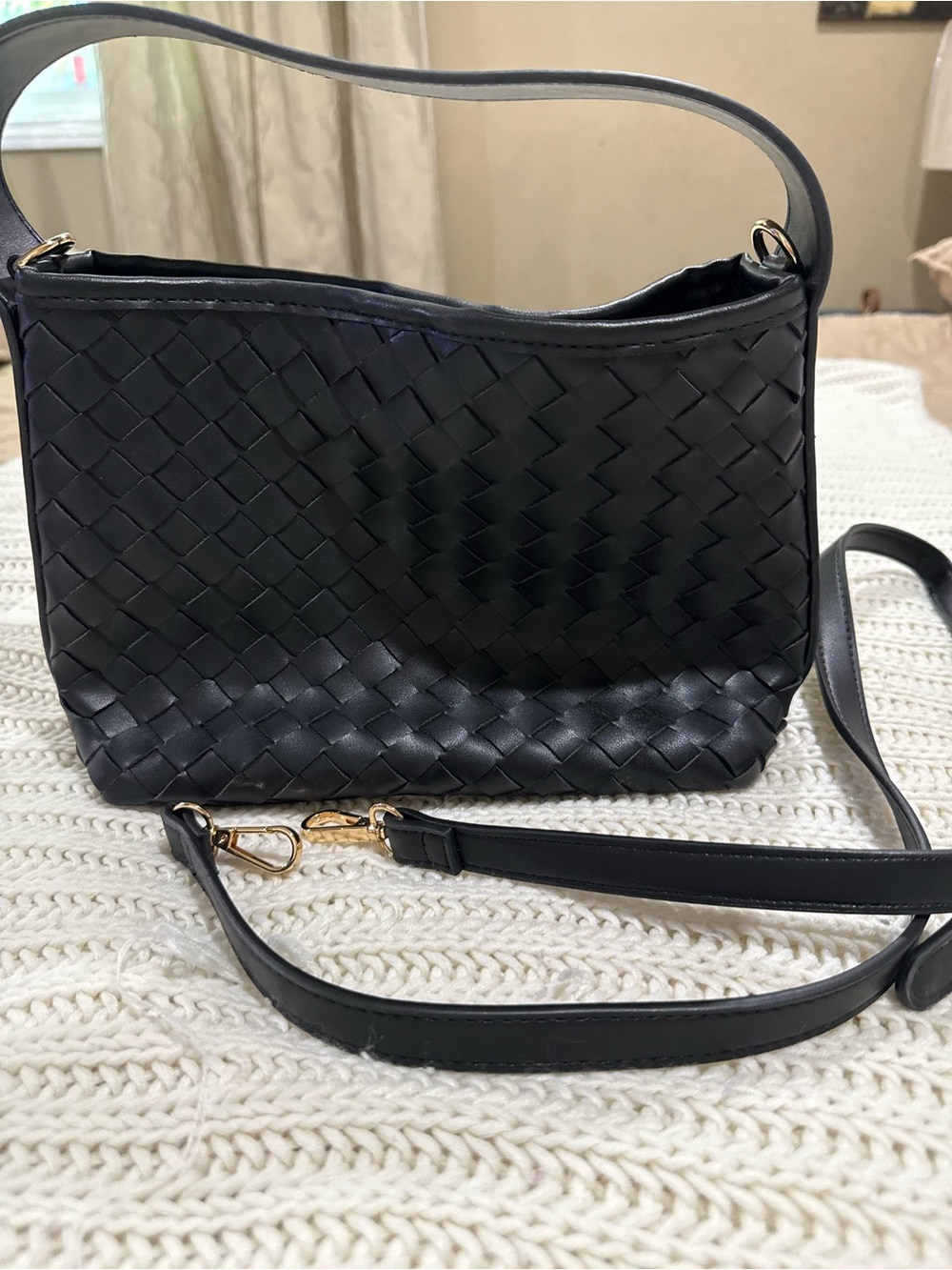 Woven Black Shoulder Bag - Classic Everyday Tote